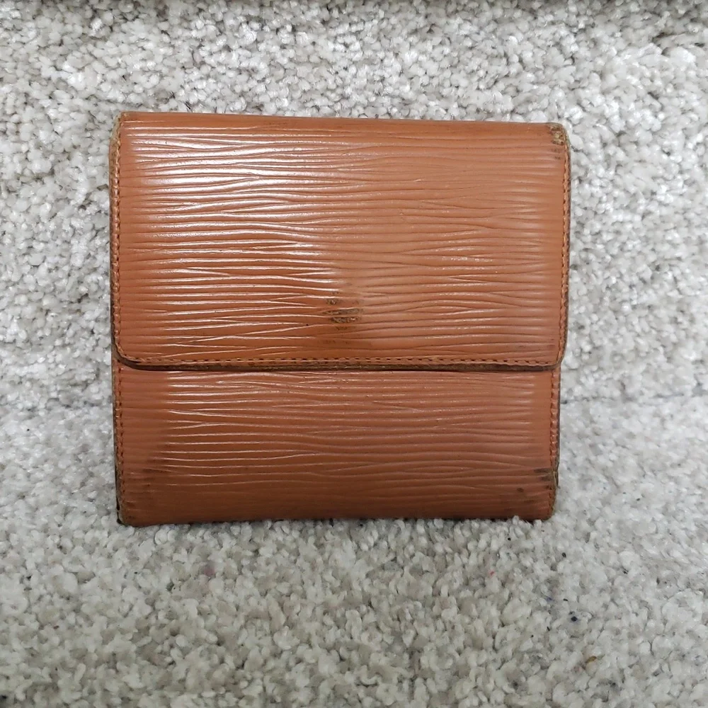 Louis Vuitton Cognac Brown Epi Leather Double Snap Wallet Authentic Vintage